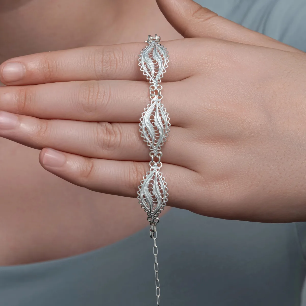 925 Sterling Silver Leaf Filigree Bracelet for Women | Handmade Nature Inspired Elegant Jewelry