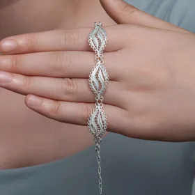 925 Sterling Silver Leaf Filigree Bracelet for Women | Handmade Nature Inspired Elegant Jewelry thumbnail