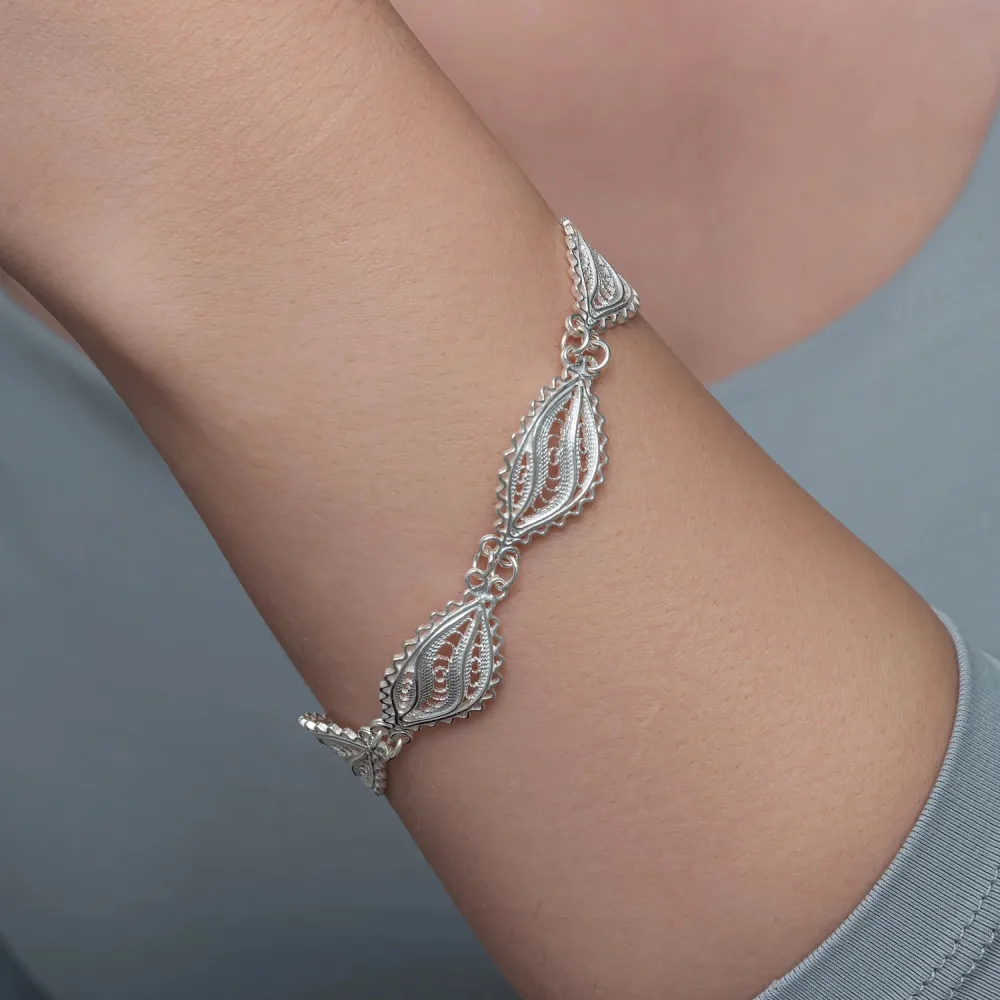 925 Sterling Silver Leaf Filigree Bracelet for Women | Handmade Nature Inspired Elegant Jewelry - image 2