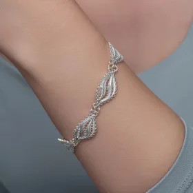 925 Sterling Silver Leaf Filigree Bracelet for Women | Handmade Nature Inspired Elegant Jewelry - image 2 thumbnail
