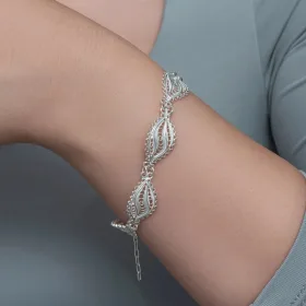 925 Sterling Silver Leaf Filigree Bracelet for Women | Handmade Nature Inspired Elegant Jewelry - image 4 thumbnail