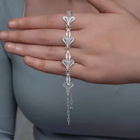 925 Sterling Silver Three Leaf Filigree Bracelet for Women | Handmade Botanical Jewelry with Adjustable Chain thumbnail