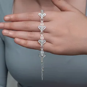 925 Sterling Silver Three Leaf Filigree Bracelet for Women | Handmade Botanical Jewelry with Adjustable Chain - image 2 thumbnail