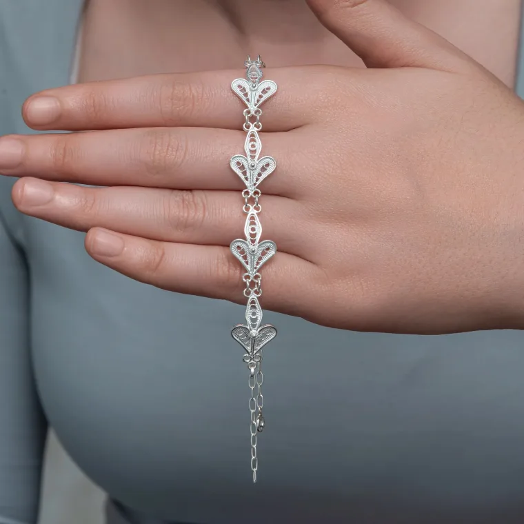 925 Sterling Silver Three Leaf Filigree Bracelet for Women alternate view