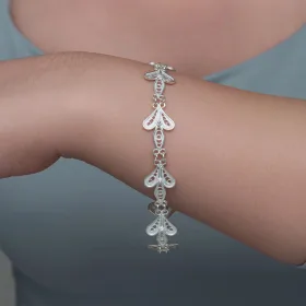 925 Sterling Silver Three Leaf Filigree Bracelet for Women | Handmade Botanical Jewelry with Adjustable Chain - image 3 thumbnail
