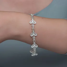 925 Sterling Silver Three Leaf Filigree Bracelet for Women | Handmade Botanical Jewelry with Adjustable Chain - image 4 thumbnail