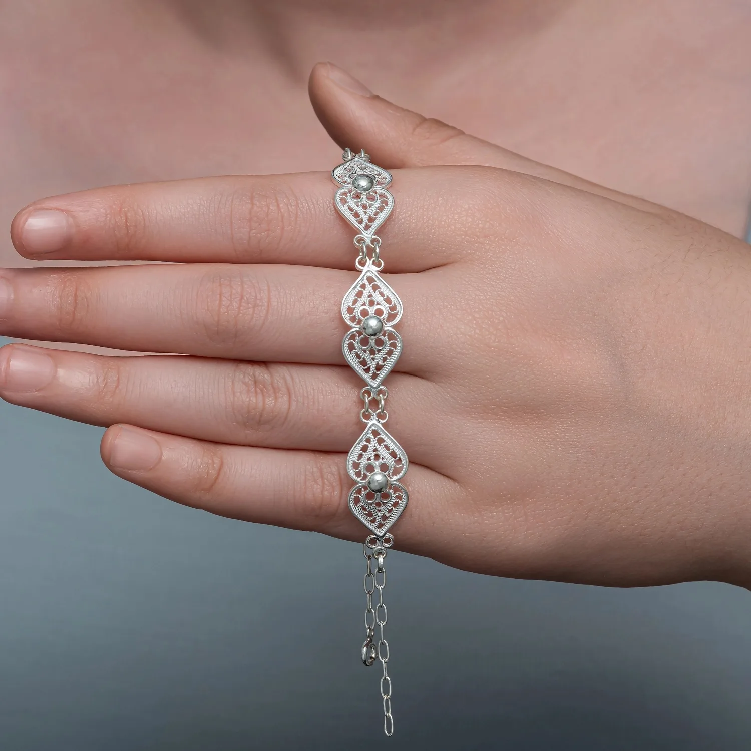 925 Sterling Silver Three Leaf Filigree Bracelet for Women