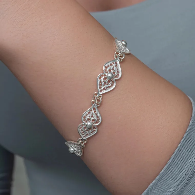 925 Sterling Silver Filigree Leaf Bracelet for Women alternate view