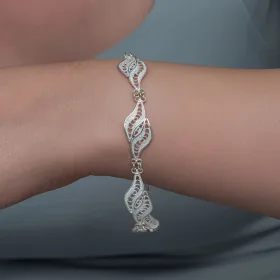 925 Sterling Silver Double Leaf Filigree Bracelet for Women | Handmade Botanical Adjustable Chain Jewelry - image 2 thumbnail
