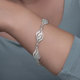 925 Sterling Silver Double Leaf Filigree Bracelet for Women | Handmade Botanical Adjustable Chain Jewelry - image 3 thumbnail