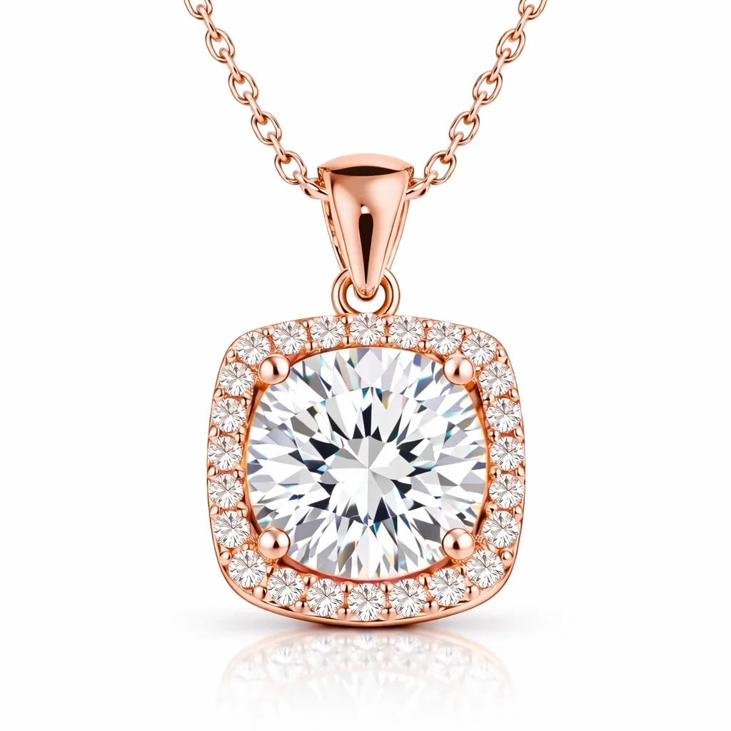 Sterling Silver Emerald Green Zircon Halo Necklace for Women