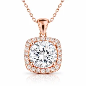 925 Sterling Silver Rose Gold Solitaire Square Zircon Necklace for Women | Sterling Silver Pendant Necklace thumbnail
