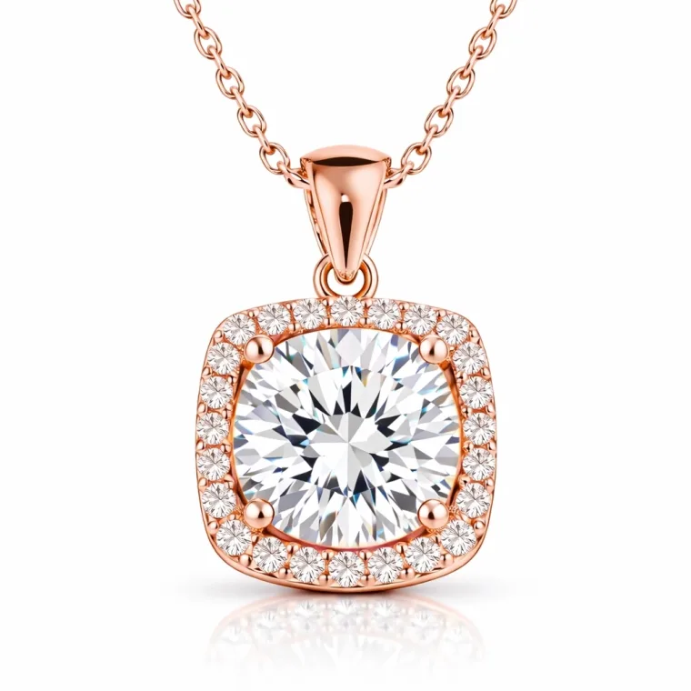 925 Sterling Silver Rose Gold Solitaire Square Zircon Necklace for Women