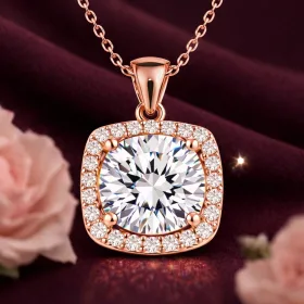 925 Sterling Silver Rose Gold Solitaire Square Zircon Necklace for Women | Sterling Silver Pendant Necklace - image 2 thumbnail