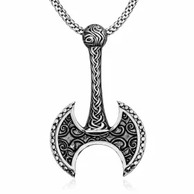 Oxidized Sterling Silver Viking Axe Pendant Necklace for Men | Medieval Warrior Inspired Jewelry thumbnail