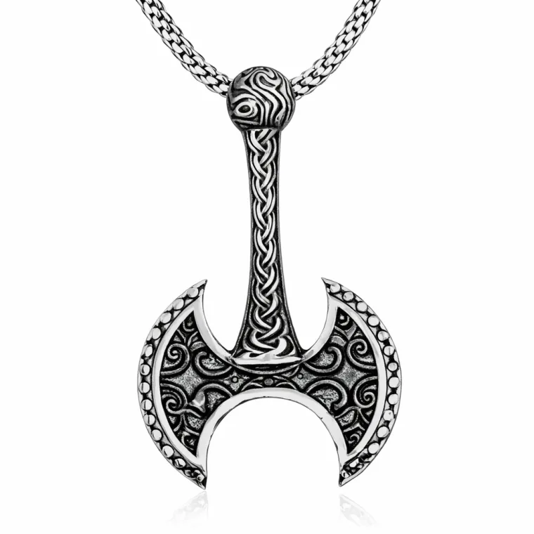Oxidized Sterling Silver Viking Axe Pendant Necklace for Men