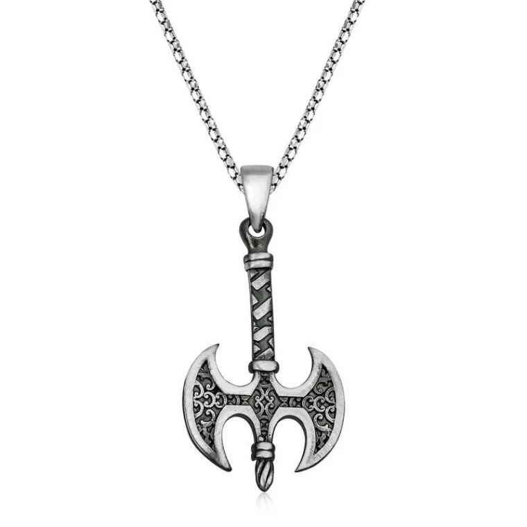 Oxidized Sterling Silver Viking Axe Pendant Necklace for Men alternate view