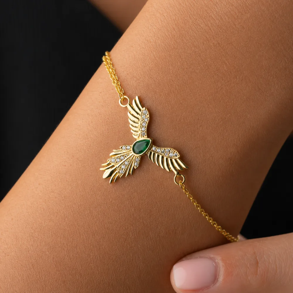 925 Sterling Silver Phoenix Bird Gold Plated Bracelet for Women | Mythical Wing Symbol Jewelry with Zircon Details - image 2