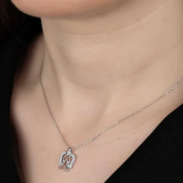 Rhodium Plated Sterling Silver Angel Necklace with Swarovski Stones for Women – Elegant Angel Pendant Jewelry alternate view