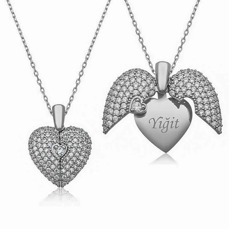 Rhodium Plated Sterling Silver Secret Heart Locket Necklace with Zircon Stones for Women – Personalized Hidden Message Jewelry