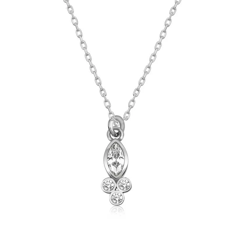 Rhodium Plated Sterling Silver Dew Drop Marquise Zircon Solitaire Necklace for Women