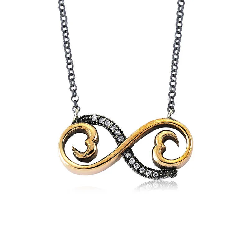 Oxidized Sterling Silver & Bronze Infinity Necklace for Women | Zircon Stone Handmade Romantic Pendant Necklace