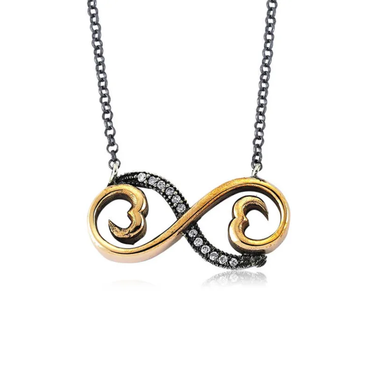Oxidized Sterling Silver & Bronze Infinity Necklace for Women