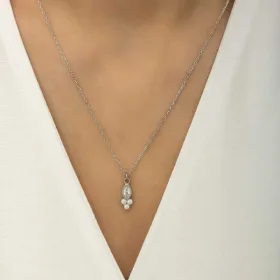 Rhodium Plated Sterling Silver Dew Drop Marquise Zircon Solitaire Necklace for Women - image 3 thumbnail