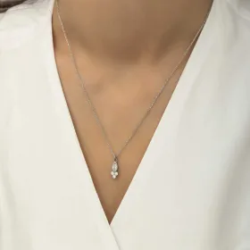 Rhodium Plated Sterling Silver Dew Drop Marquise Zircon Solitaire Necklace for Women - image 4 thumbnail