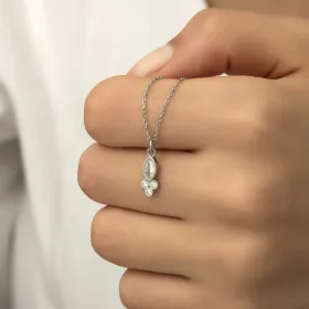 Rhodium Plated Sterling Silver Dew Drop Marquise Zircon Solitaire Necklace for Women - image 5 thumbnail