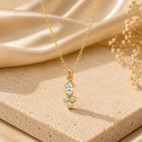 Gold Plated Sterling Silver Marquise White Zircon Solitaire Pendant Necklace for Women | Dew Drop Inspired Design thumbnail