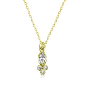 Gold Plated Sterling Silver Marquise White Zircon Solitaire Pendant Necklace for Women | Dew Drop Inspired Design - image 2 thumbnail