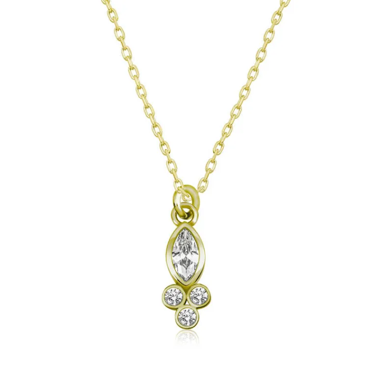 Gold Plated Sterling Silver Marquise White Zircon Solitaire Pendant Necklace for Women alternate view
