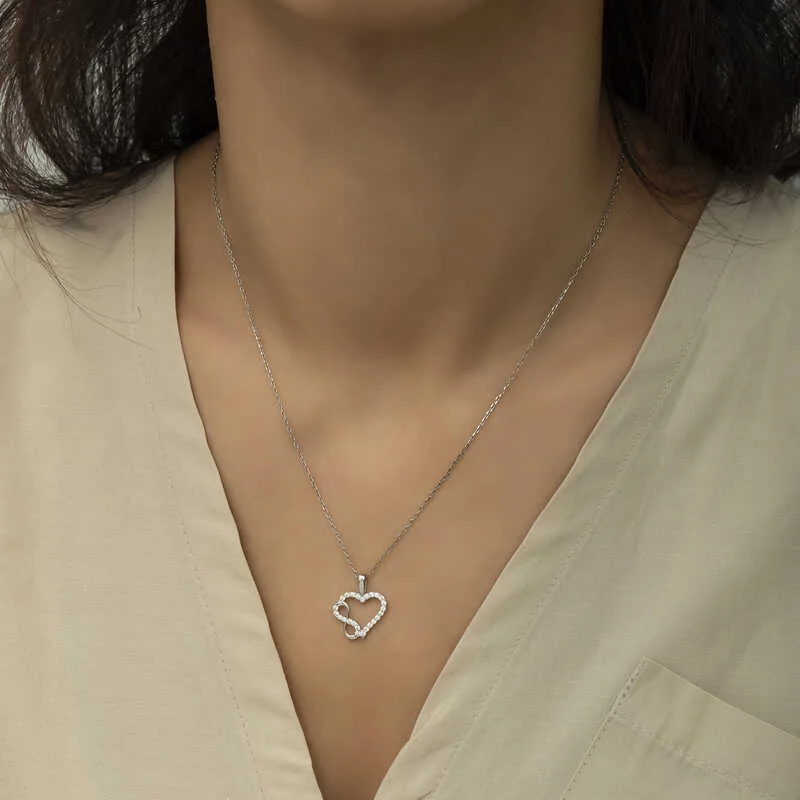 Sterling Silver Heart Infinity Necklace for Women | Rhodium Plated Romantic Pendant Necklace - image 2