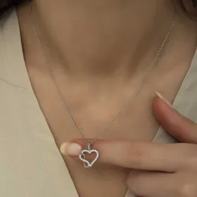Sterling Silver Heart Infinity Necklace for Women | Rhodium Plated Romantic Pendant Necklace - image 5 thumbnail