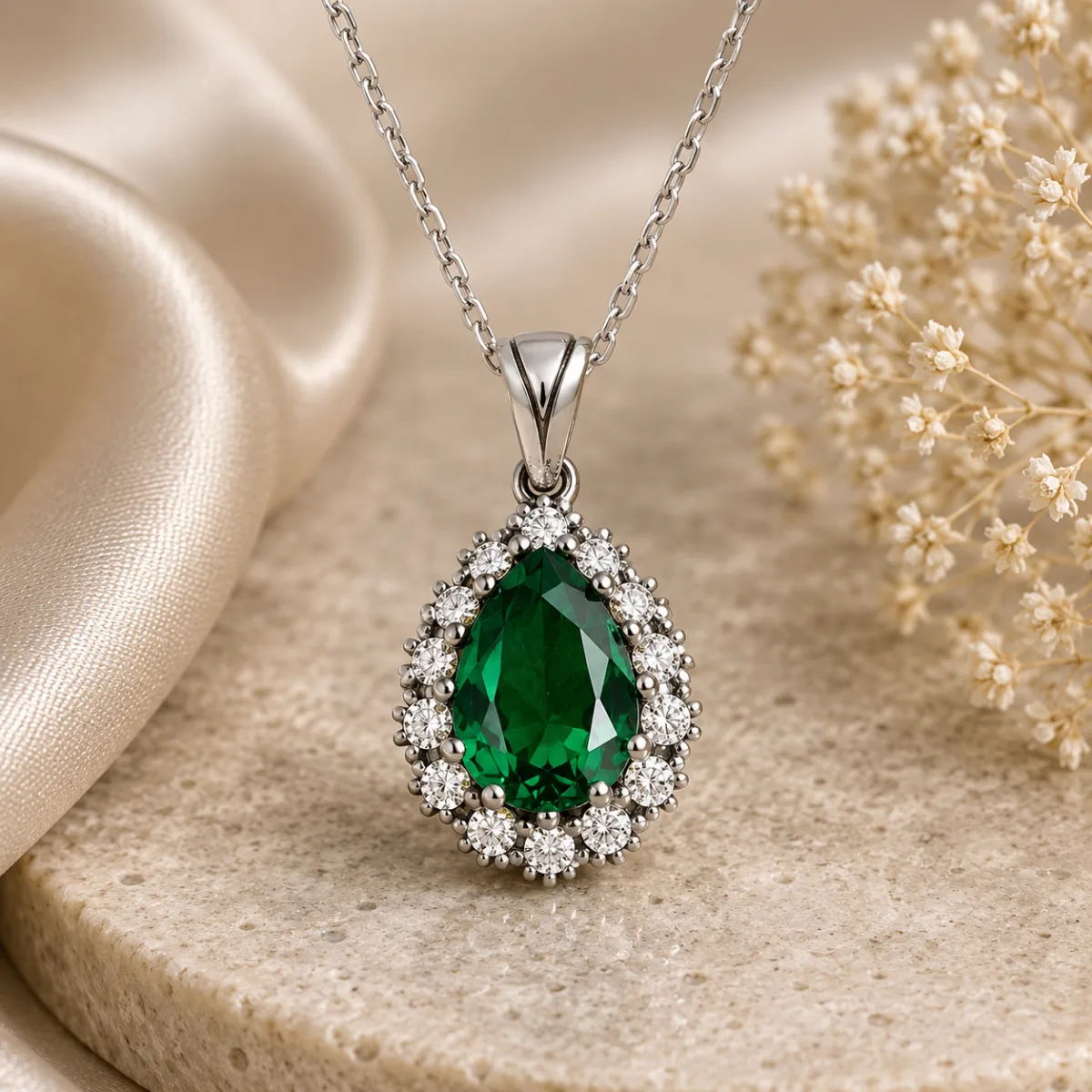 Sterling Silver Hurrem Sultan (Roxelana) Necklace for Women | Ottoman Inspired Green Zircon Pendant Jewelry