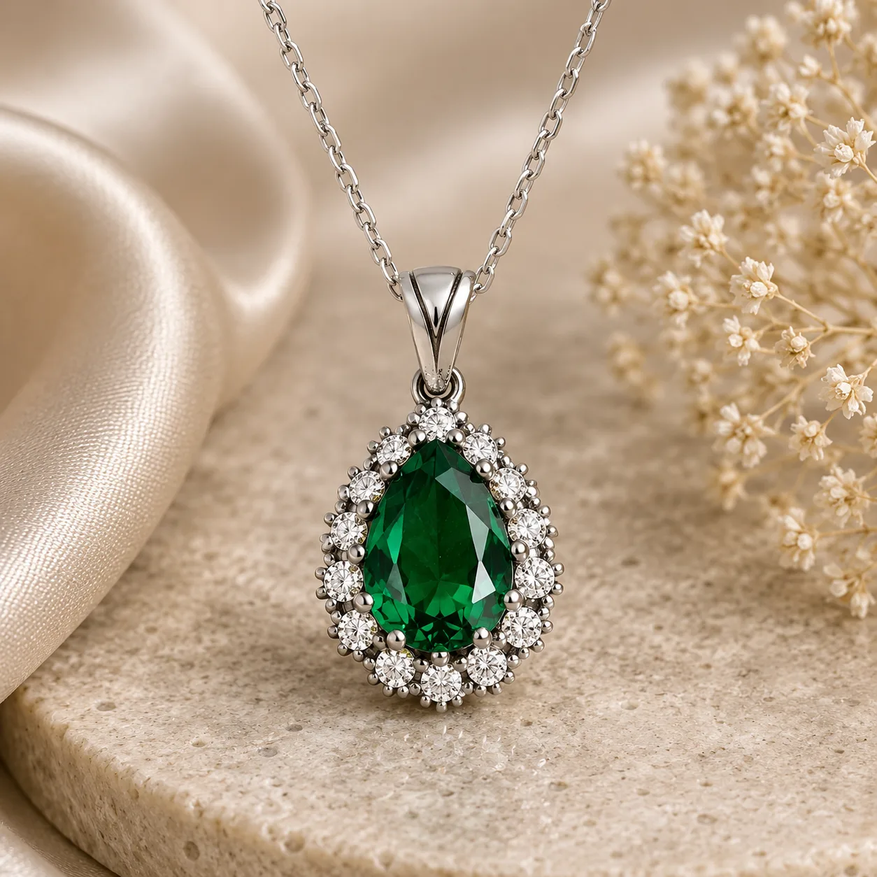 925 Sterling Silver Blue Teardrop Zircon Necklace for Women