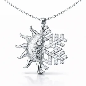 Rhodium Plated Sterling Silver Sun Snowflake Necklace for Women with Zircon Stones – Celestial Pendant Jewelry thumbnail