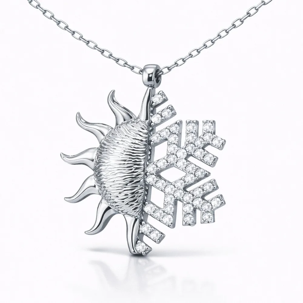 Rhodium Plated Sterling Silver Sun Snowflake Necklace for Women with Zircon Stones – Celestial Pendant Jewelry - image 2