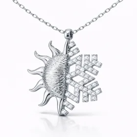 Rhodium Plated Sterling Silver Sun Snowflake Necklace for Women with Zircon Stones – Celestial Pendant Jewelry - image 2 thumbnail