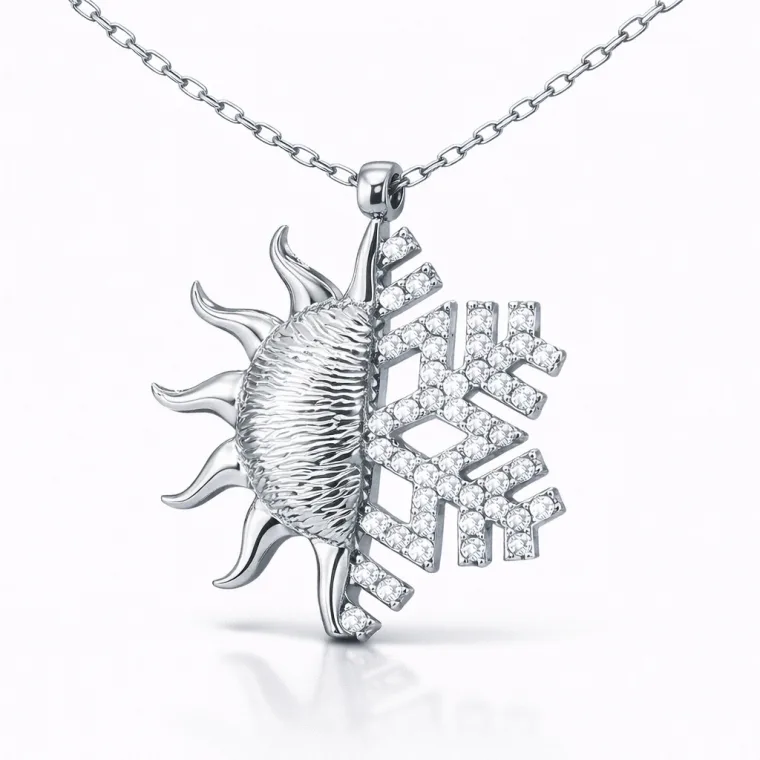 Rhodium Plated Sterling Silver Sun Snowflake Necklace for Women with Zircon Stones – Celestial Pendant Jewelry alternate view