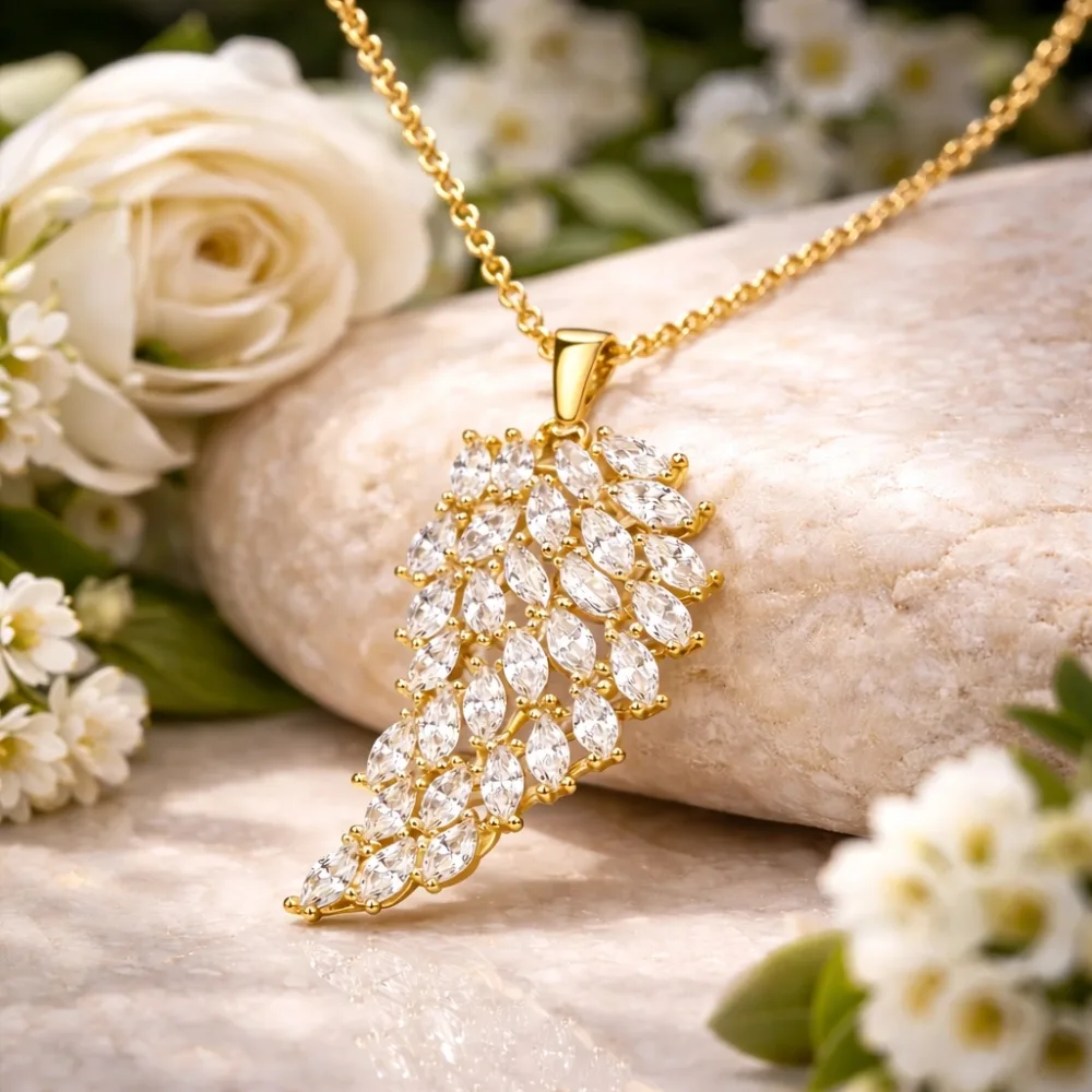 Gold Plated Sterling Silver Angel Wing Pendant Necklace for Women | White Zircon Detailed Wing Design - image 2