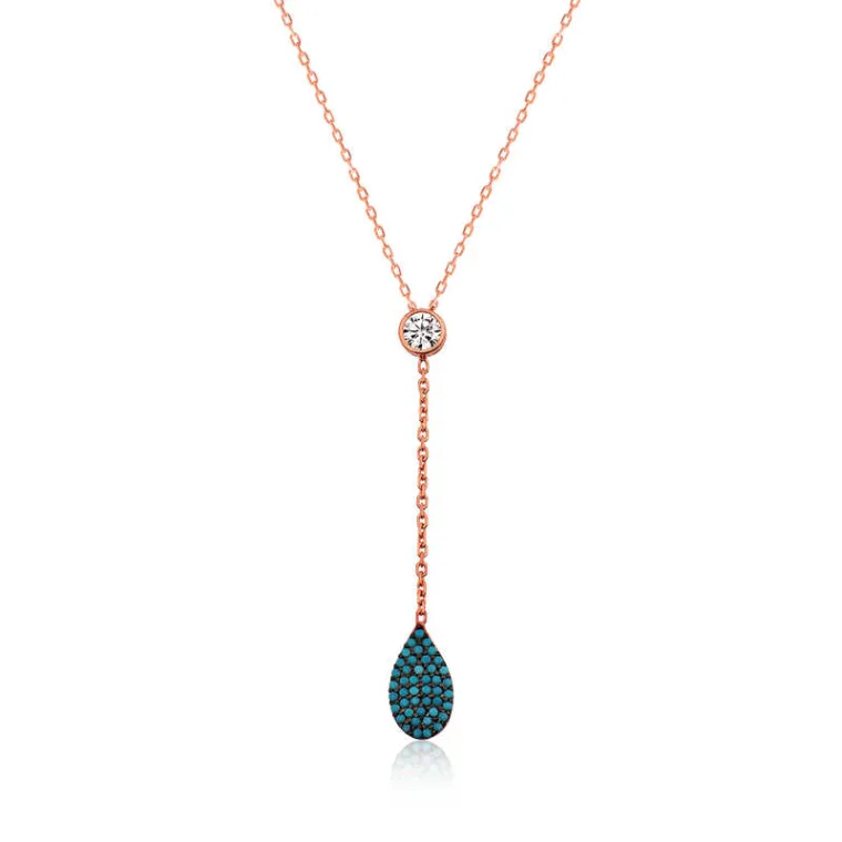 Sterling Silver Rose Plated Love Drop Necklace for Women