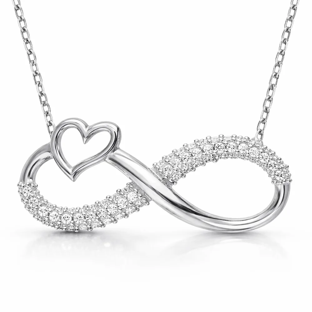 Rhodium Plated Sterling Silver Heart Infinity Necklace for Women | Zircon Love Pendant Jewelry - image 2