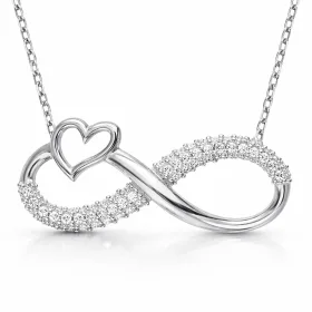 Rhodium Plated Sterling Silver Heart Infinity Necklace for Women | Zircon Love Pendant Jewelry - image 2 thumbnail
