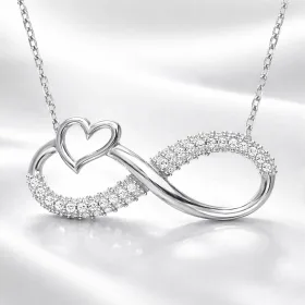 Rhodium Plated Sterling Silver Heart Infinity Necklace for Women | Zircon Love Pendant Jewelry - image 5 thumbnail