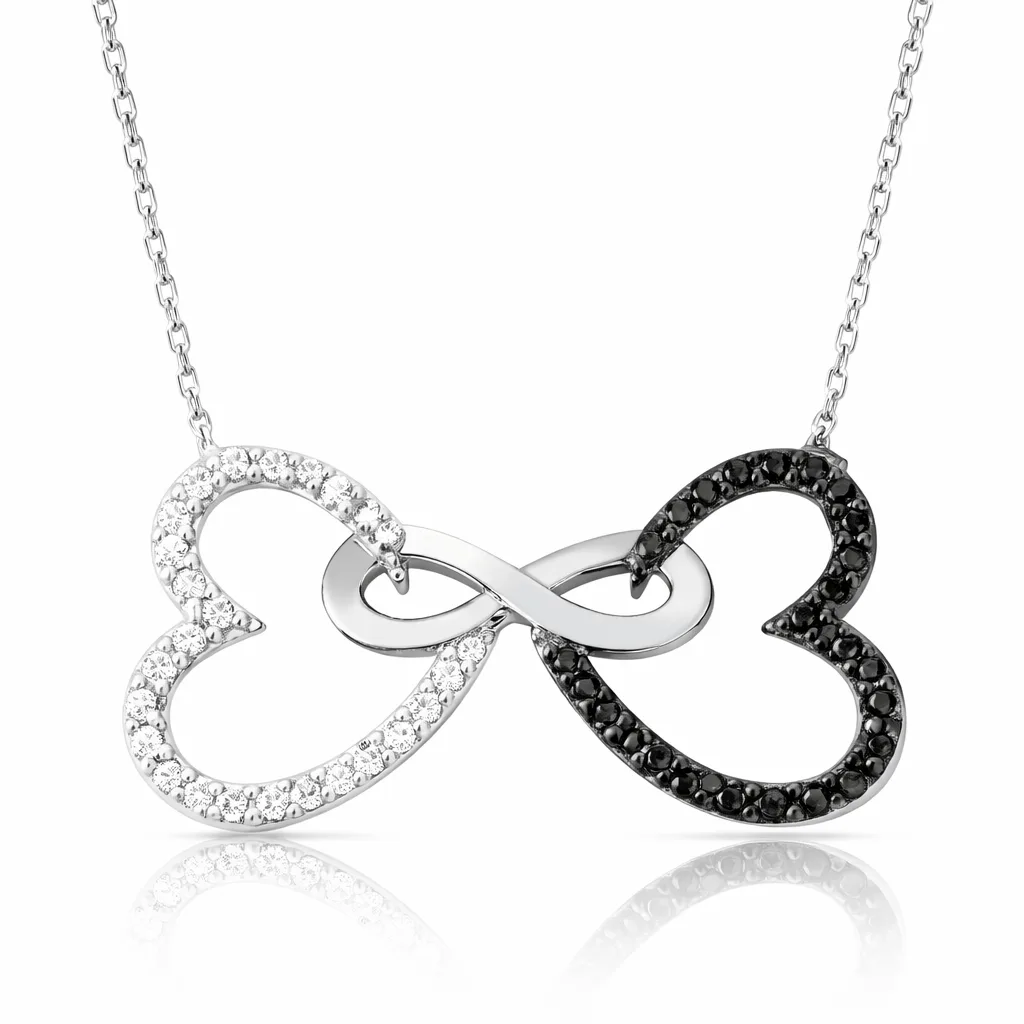 Rhodium Plated Sterling Silver Double Heart Infinity Necklace for Women – Symbol of Eternal Love and Connection