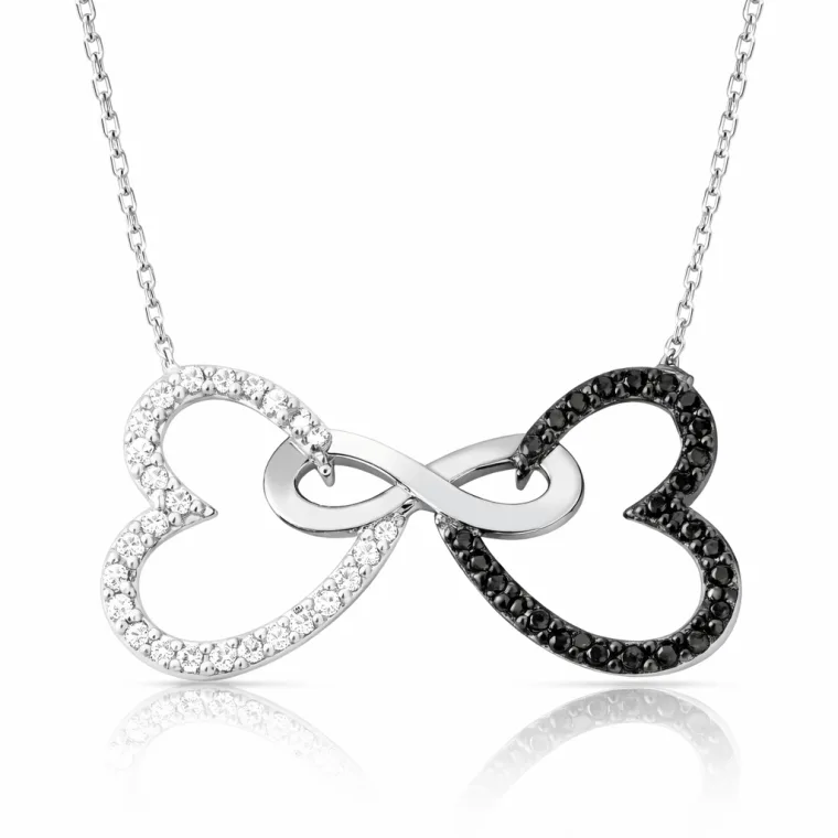 Rhodium Plated Sterling Silver Double Heart Infinity Necklace for Women – Symbol of Eternal Love and Connection
