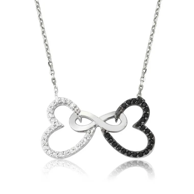 Rhodium Plated Sterling Silver Double Heart Infinity Necklace for Women – Symbol of Eternal Love and Connection alternate view