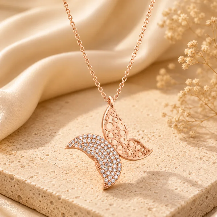 Rose Gold Plated Sterling Silver Butterfly Necklace for Women